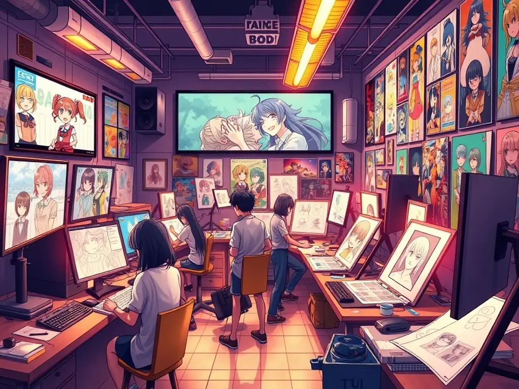 A vibrant image depicting artists actively participating in a painting workshop, with easels set up in a bright, airy studio. The scene captures the collaborative spirit and hands-on learning environment of the workshop.